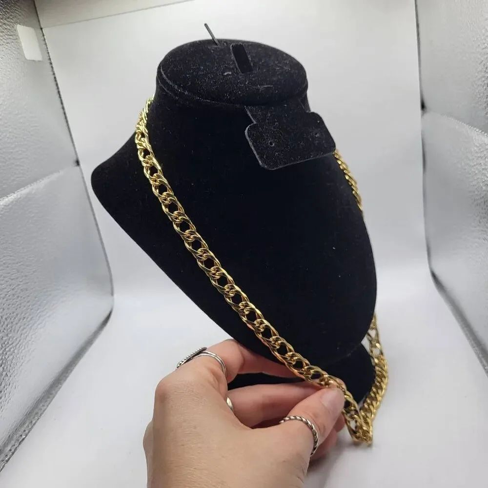 Vintage 80s Chunky Gold Curb Chain Necklace